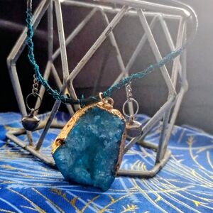 Homemade Blue and Gold Pendant Necklace